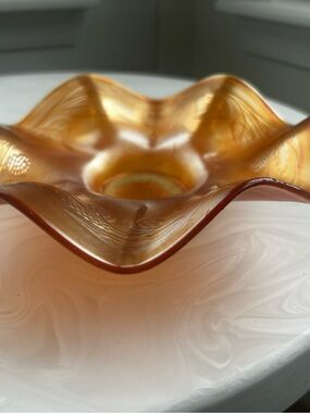 Fenton Marigold Orange Ruffled Carnival Glass  Iridescent Bowl/Dish